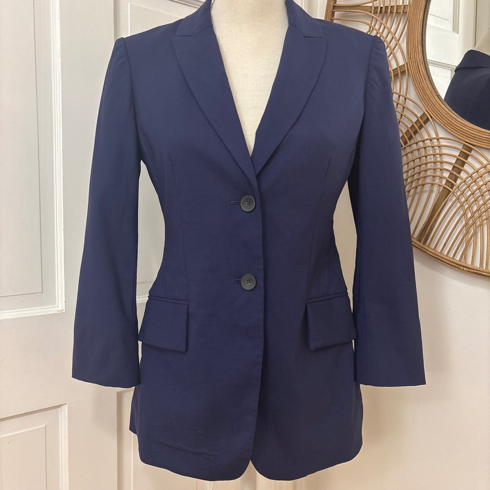 MM LaFleur Lightweight Wool Blazer 0 Navy Stretch Career‎ Professional Old Money